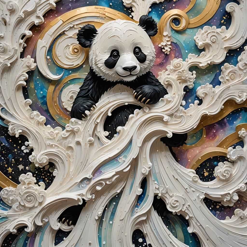 Panda Bear Impasto Painting with Rococo Architecture