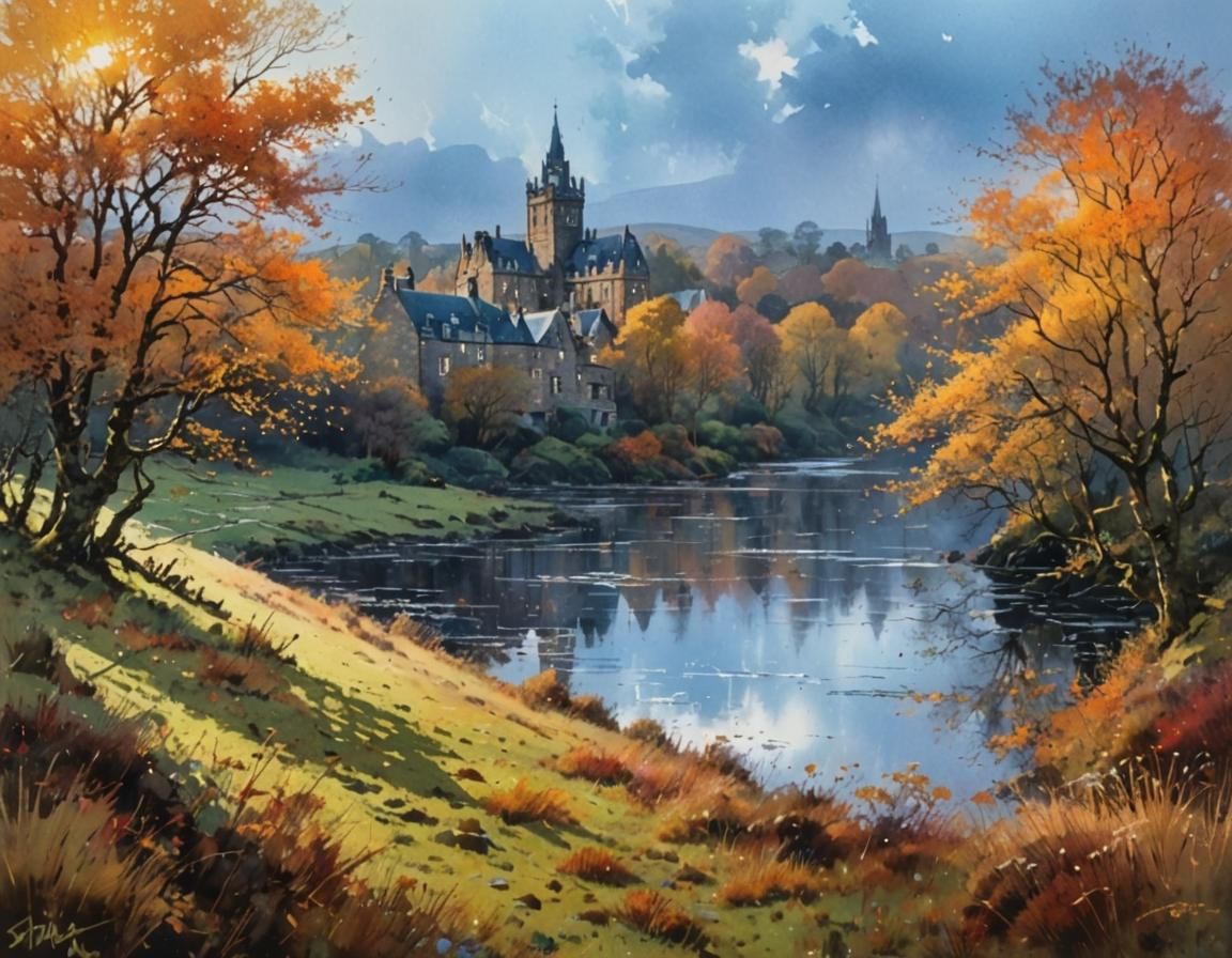 Scottish Autumn Landscape Shines After Rain Shower