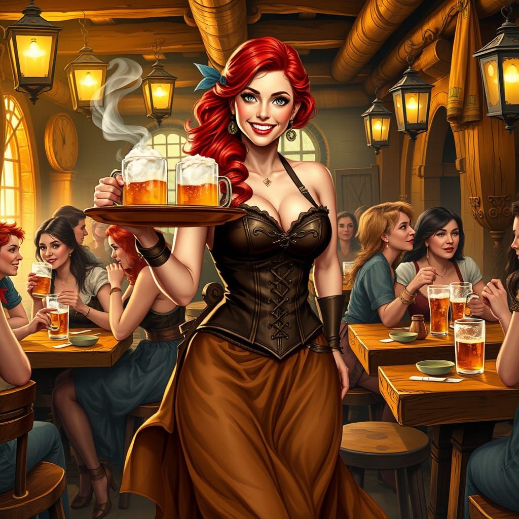 Fantasy Tavern Maiden in a Whimsical, High-Fantasy Setting