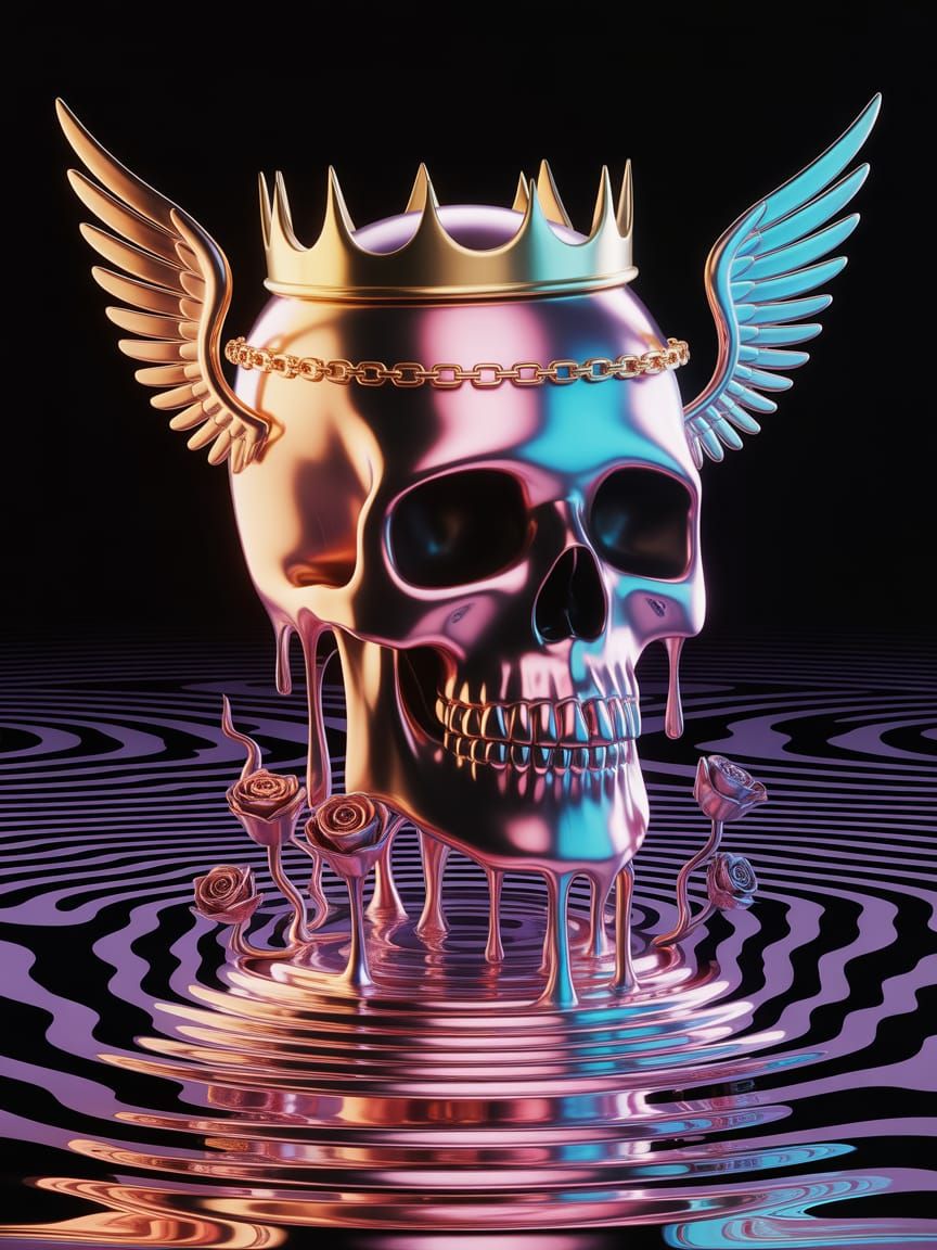Melting Skull with Crown: Psychedelic Optical Illusion