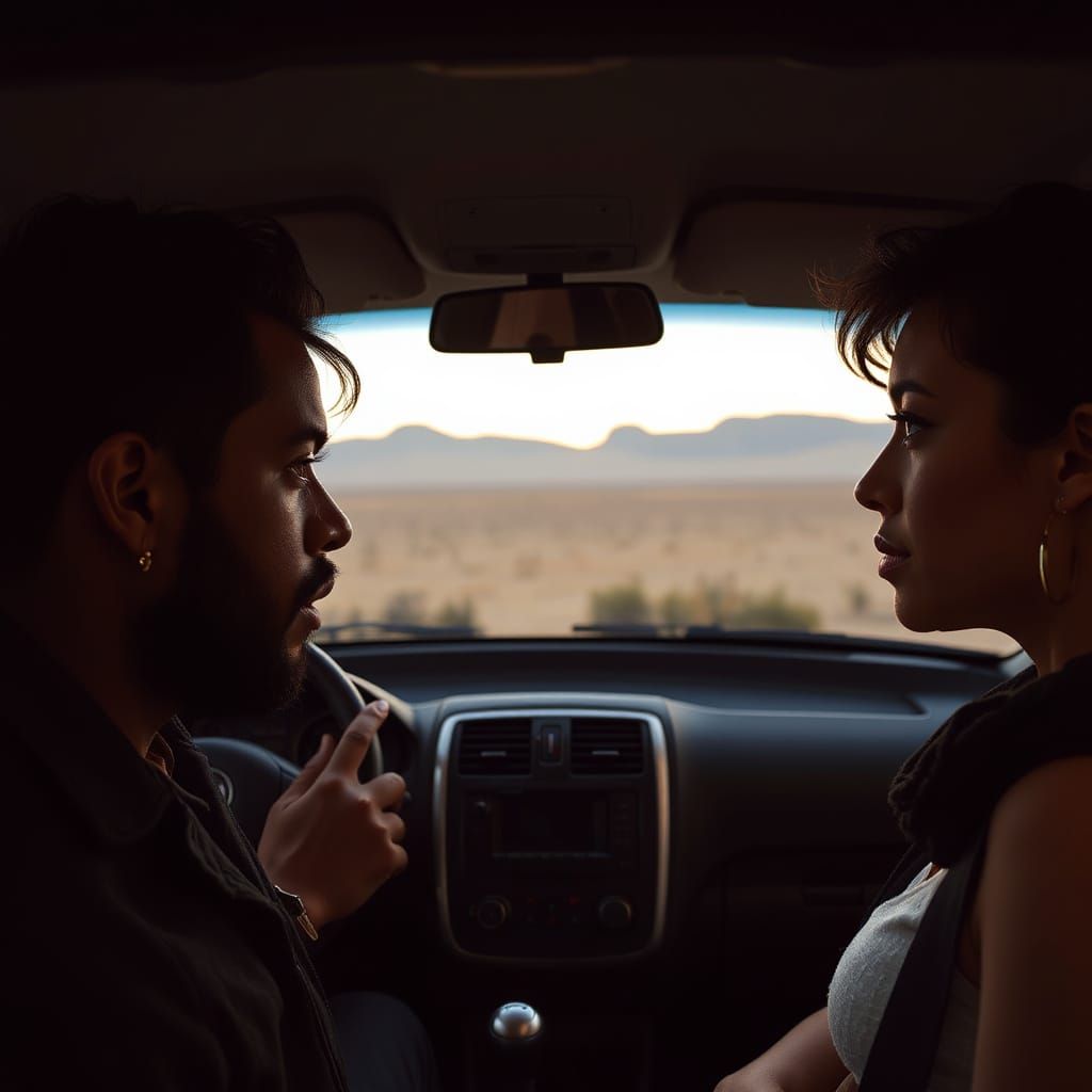 Hyperrealistic Car Interior with Desert View
