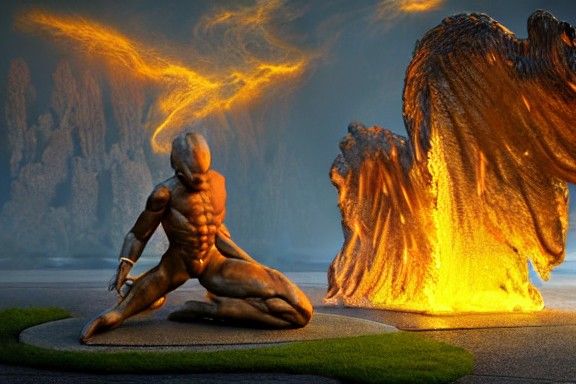 Fire Elemental Reflecting Pool Fantasy Art