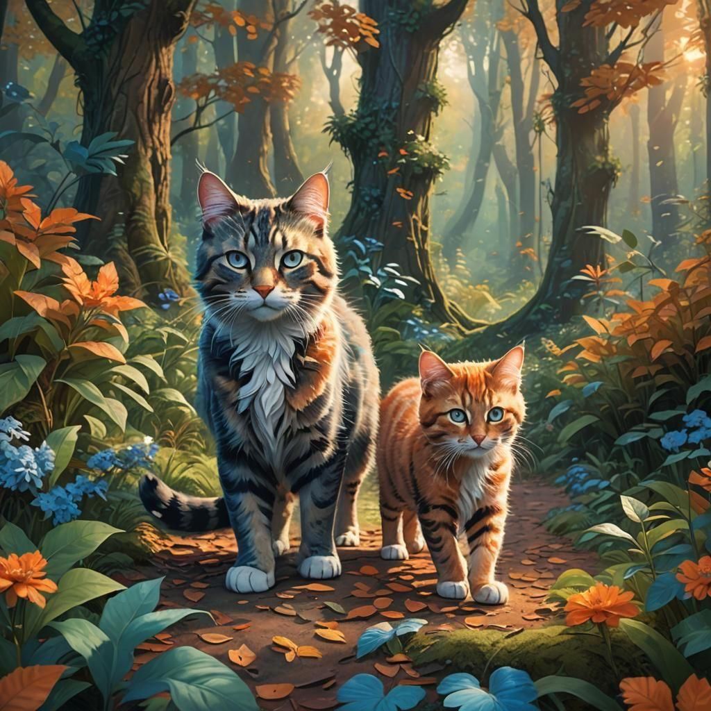 Mother Cat and Kittens: Fantasy Concept Art