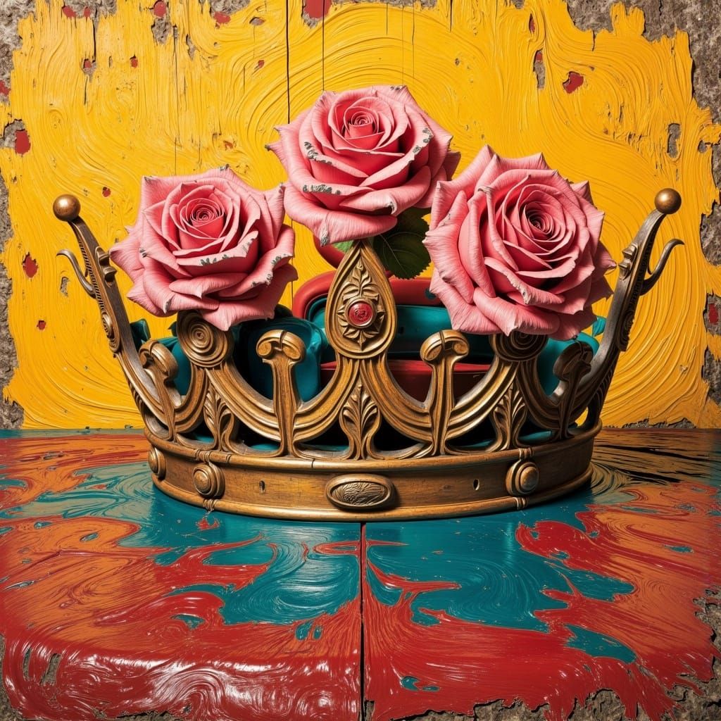 Crown in Paint with Roses: Impressionist Style