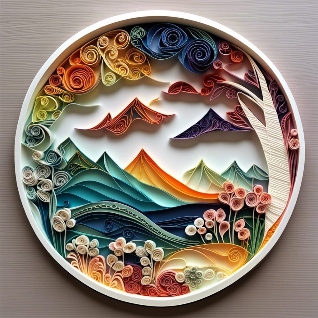 Mountainous Landscapes in Paper Quilling Style
