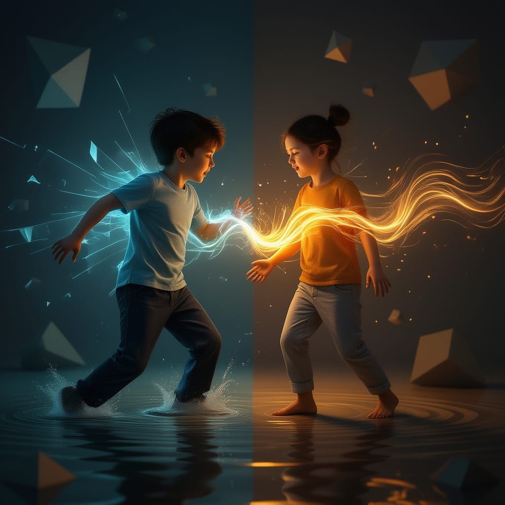 Abstract Figures Expressing Emotional Tension in Surreal Art