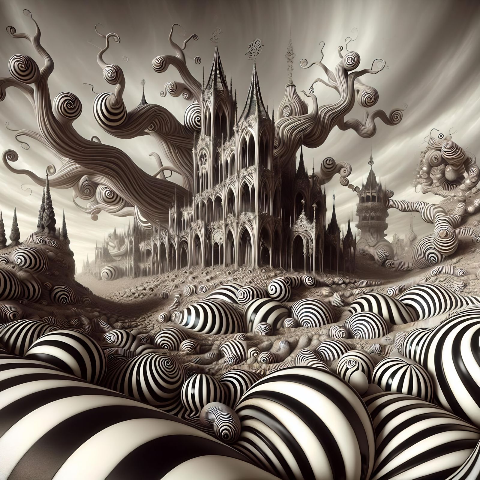 Surreal Gothic Landscape in Deep 3D Rendering