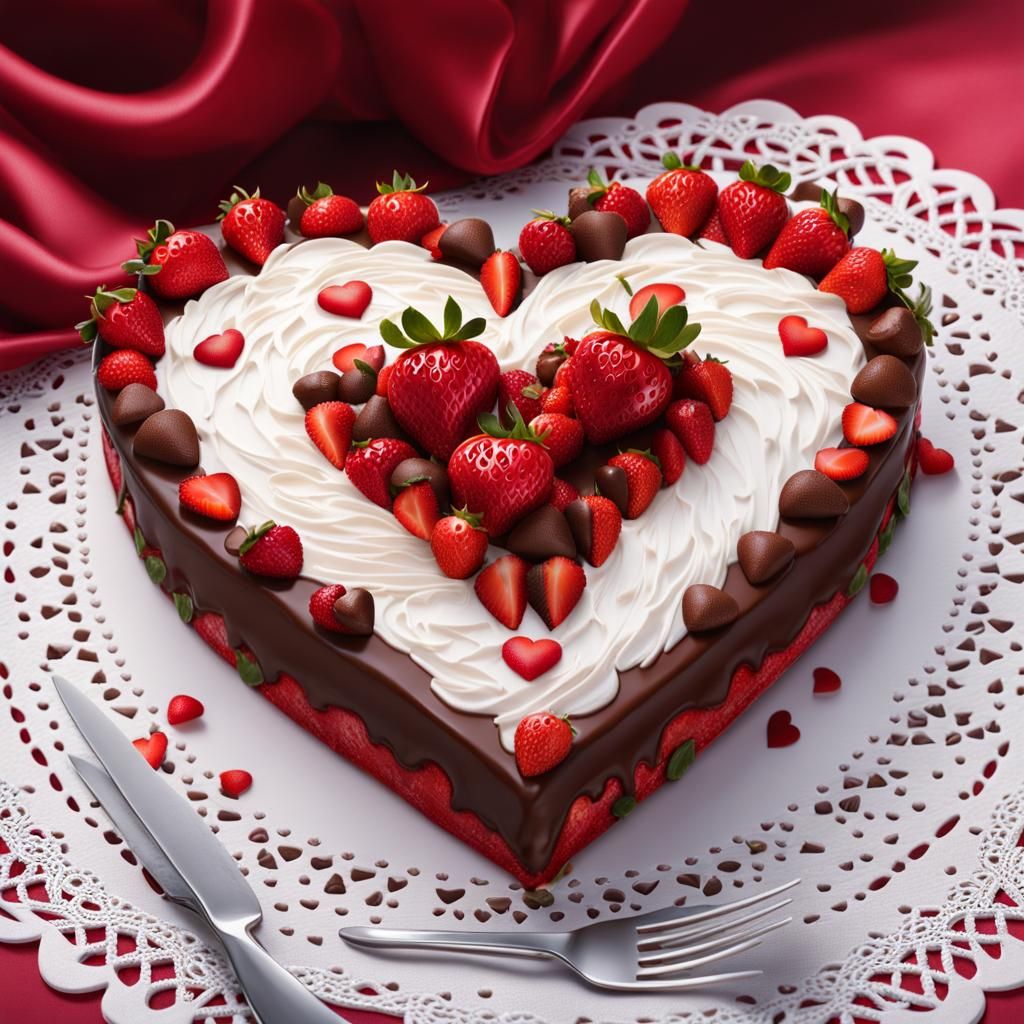 Heart Shaped Strawberry Cake with Chocolate Hearts
