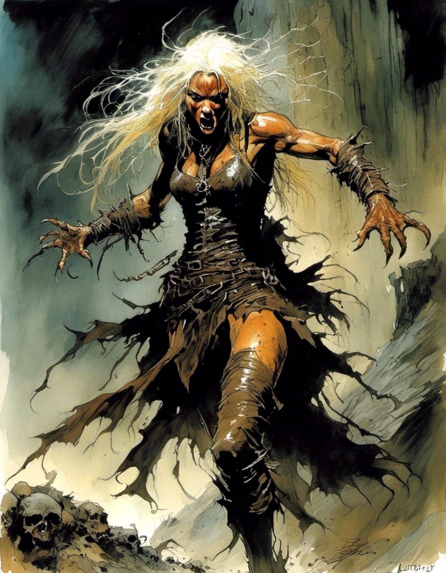 Elven Rogue Battles Monsters in Dark Fantasy Style