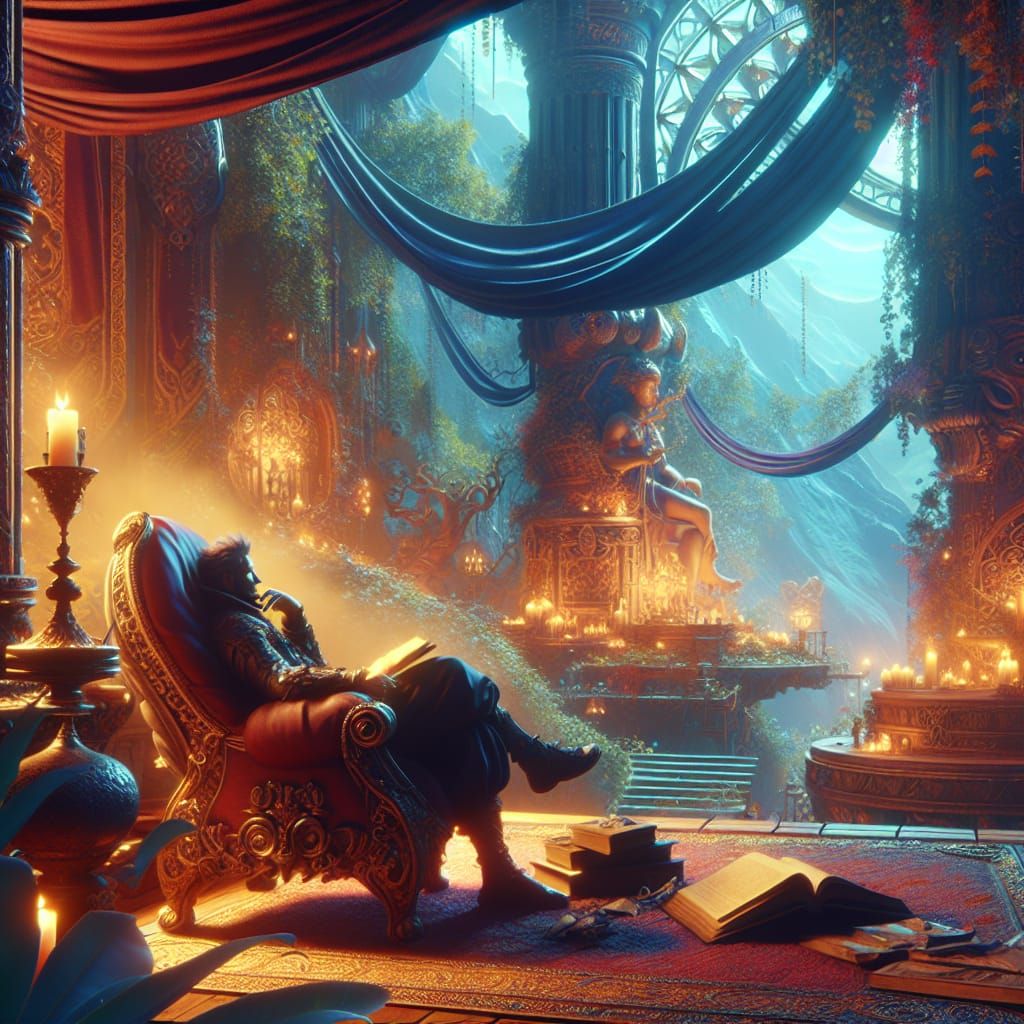 Fantasy Figure Relaxing: An 8k Matte Painting