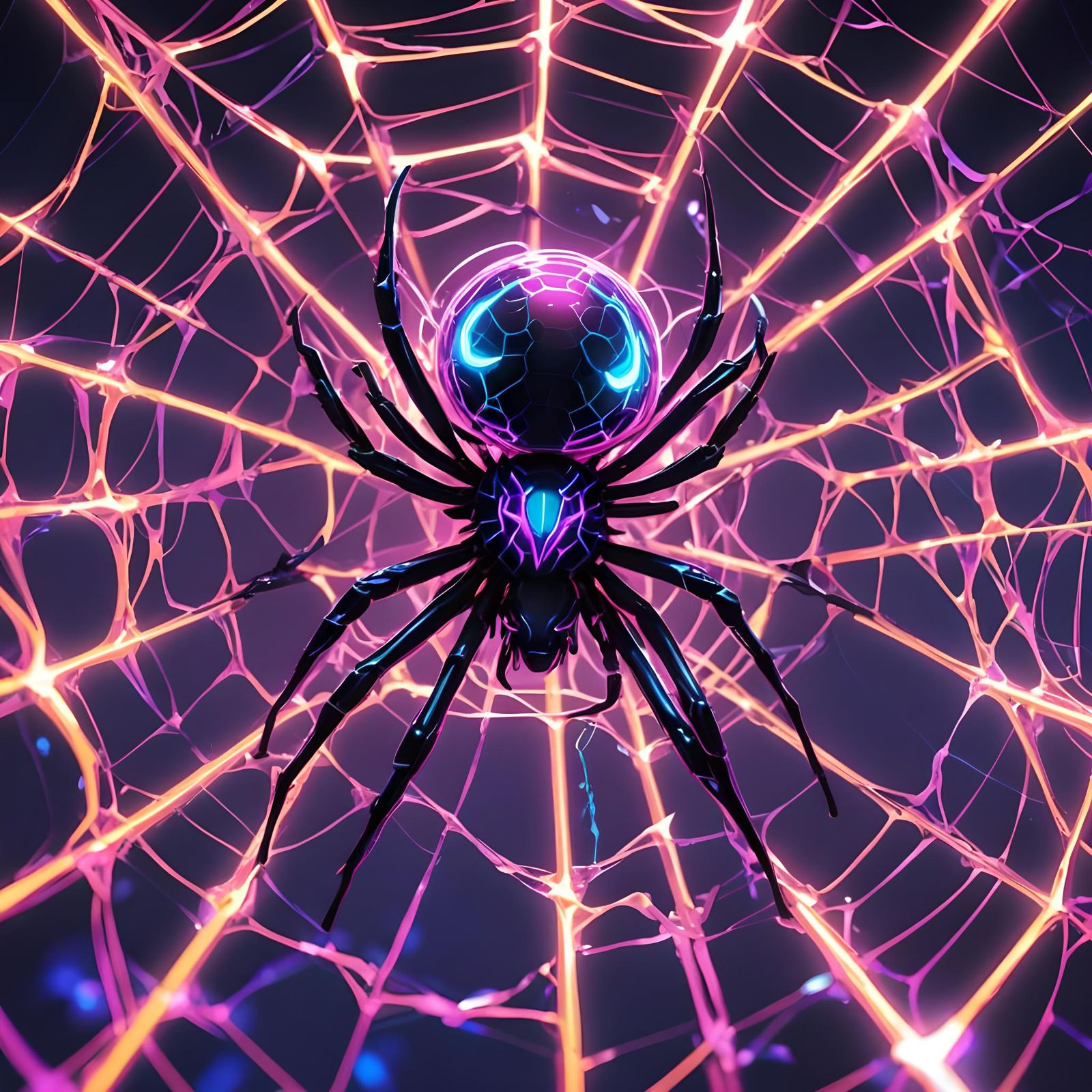 Neon Spider Web with Electric Flow, Anime Art