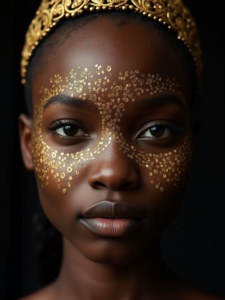 African Woman with Gold Crown and Face Paint
