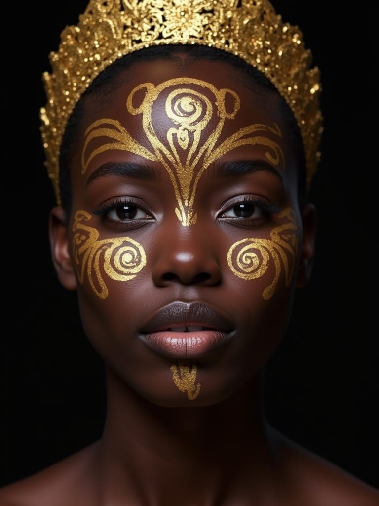 African Queen with Gold Crown and Face Paint