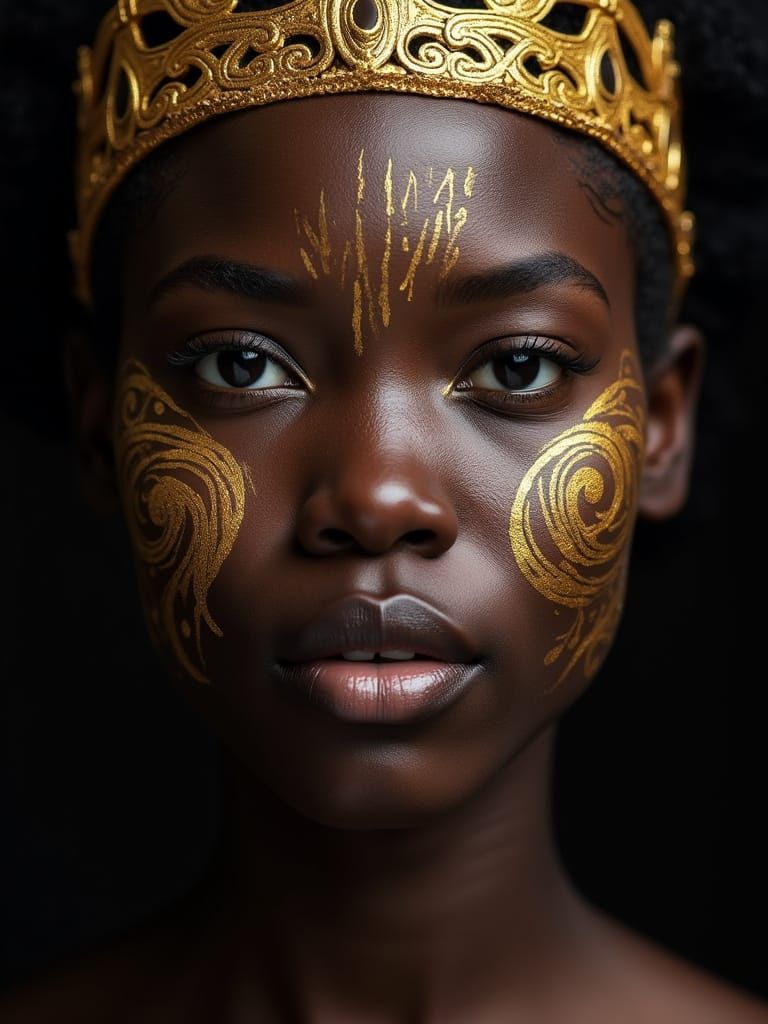 African Woman with Gold Crown and Face Paint