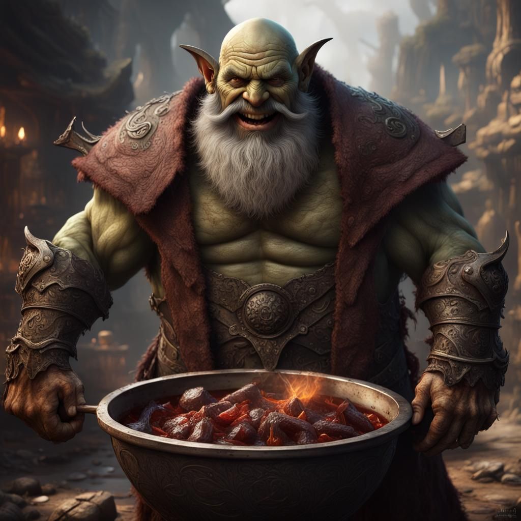 Old Half-Orc Cook with a Big Pot