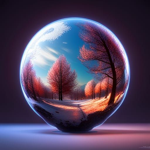 Four Seasons in Glass Orb: 3D Cinematic Render