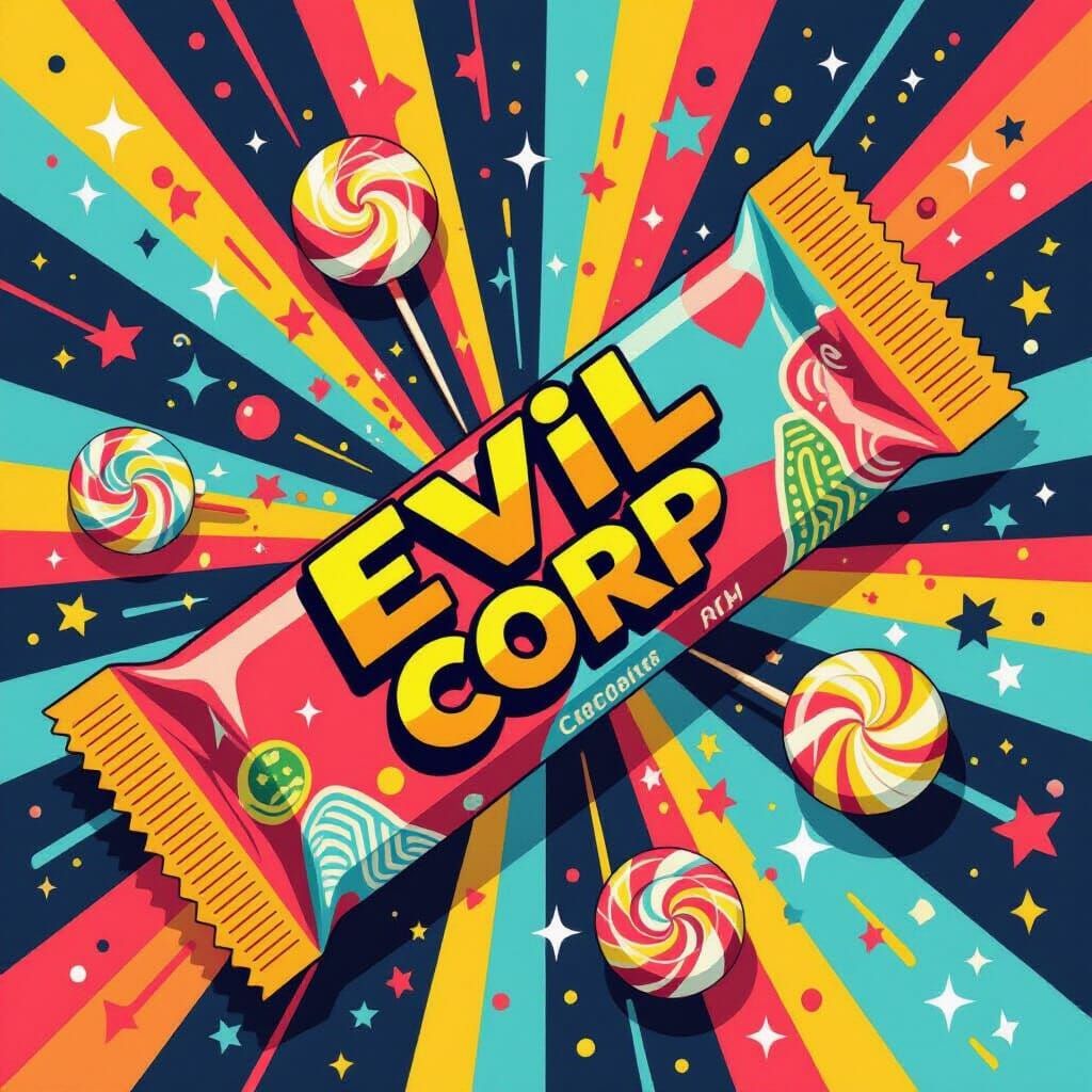 Candy Bar with Evil Corp Logo: Vibrant Illustration