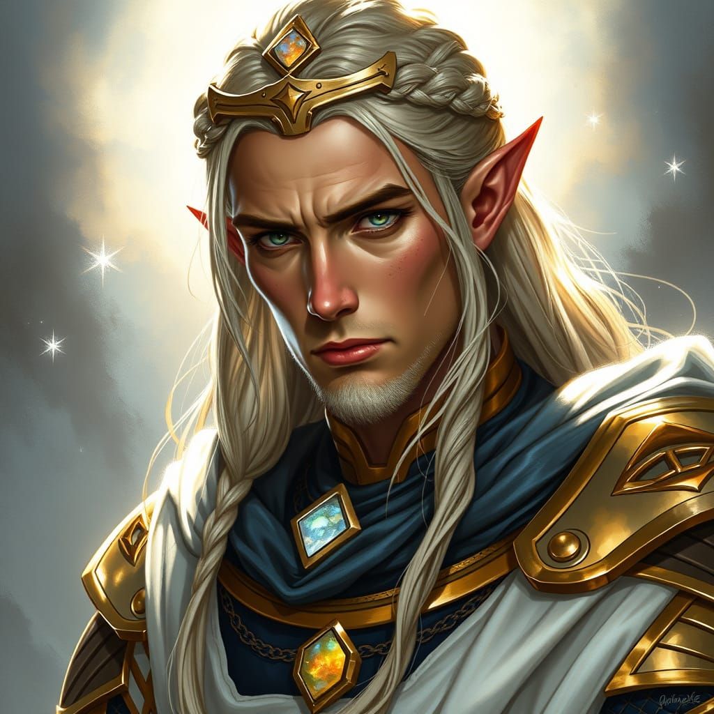 High Elf Sorcerer in Paladin Armor, Fantasy Art