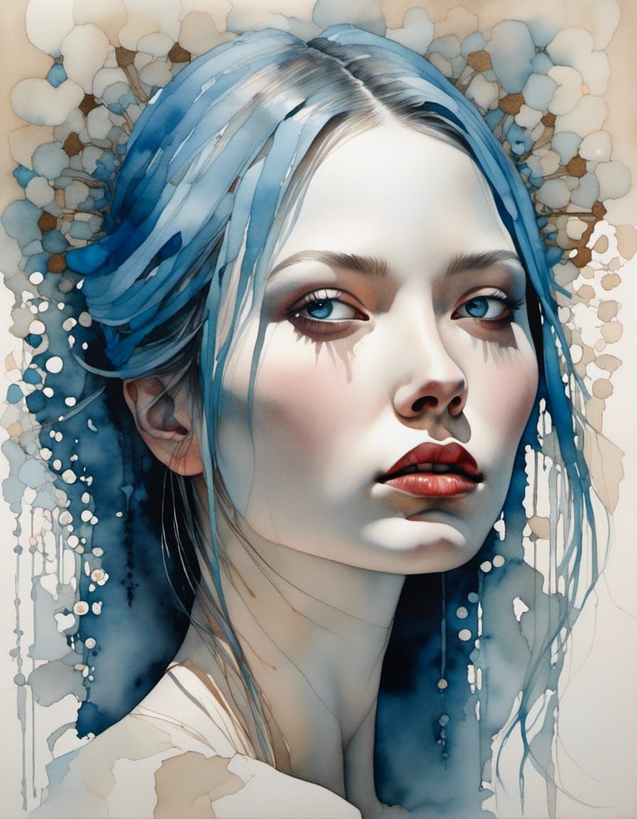 Beautiful Woman Portrait in Gouache and Watercolour