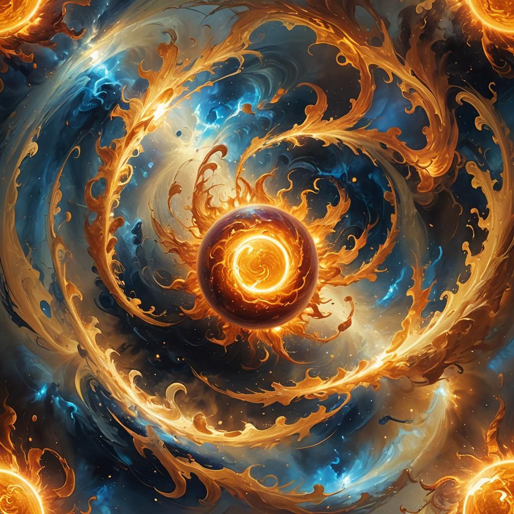 Glowing Sun Planet in Swirling Vortex: Digital Art