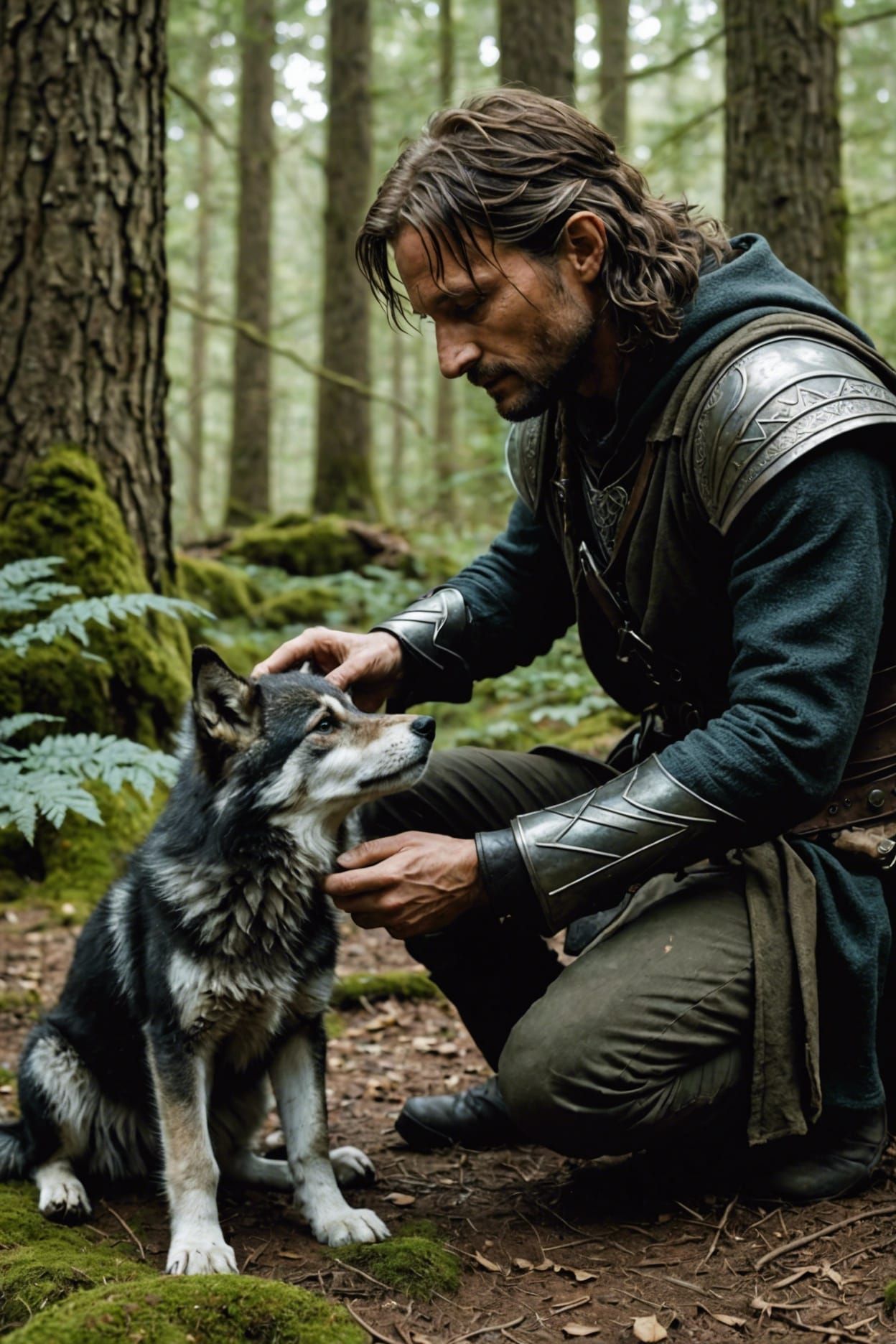 Aragorn and Wolf Pup in Arnor's Woods