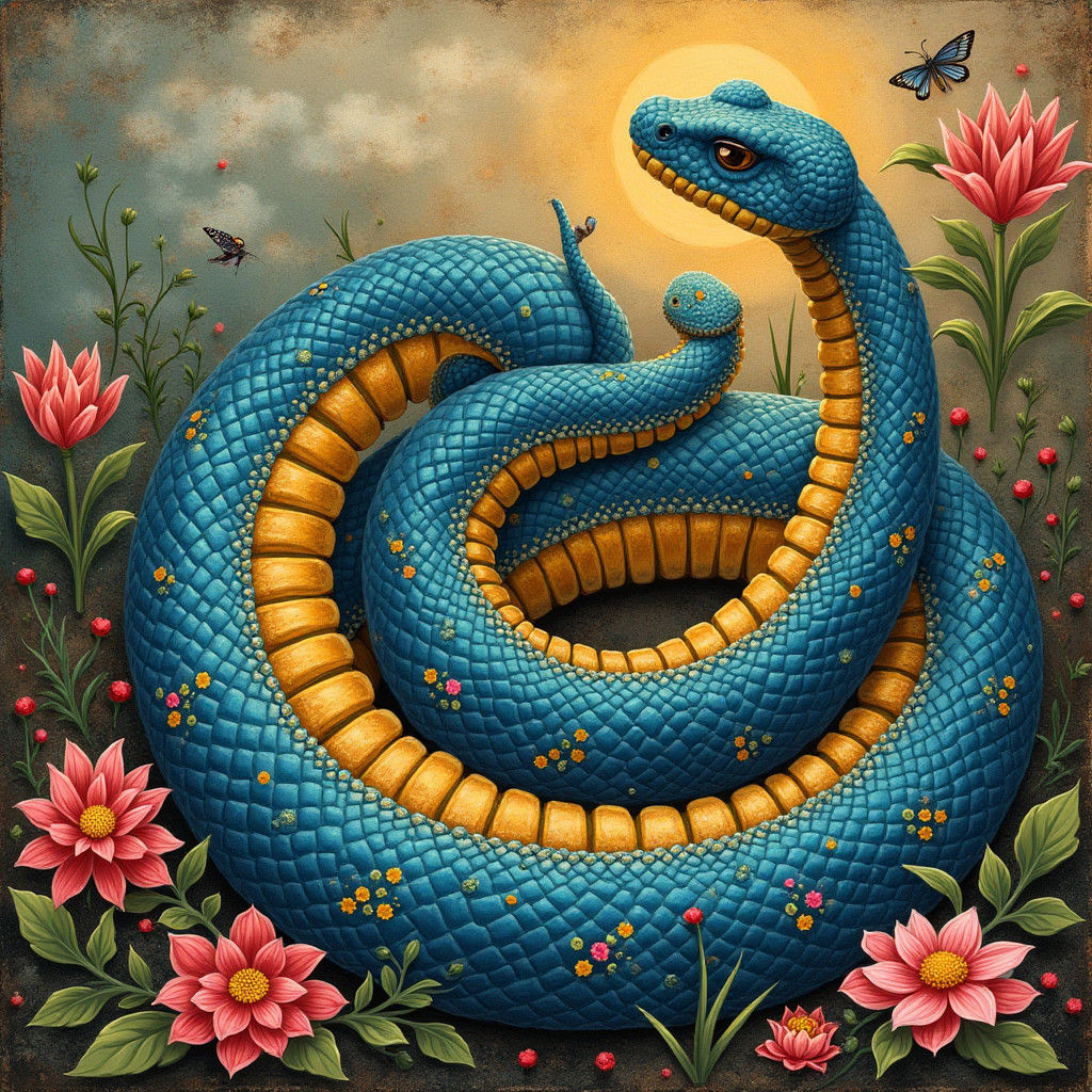 Tim Burtonesque Snake with Poppy Accents