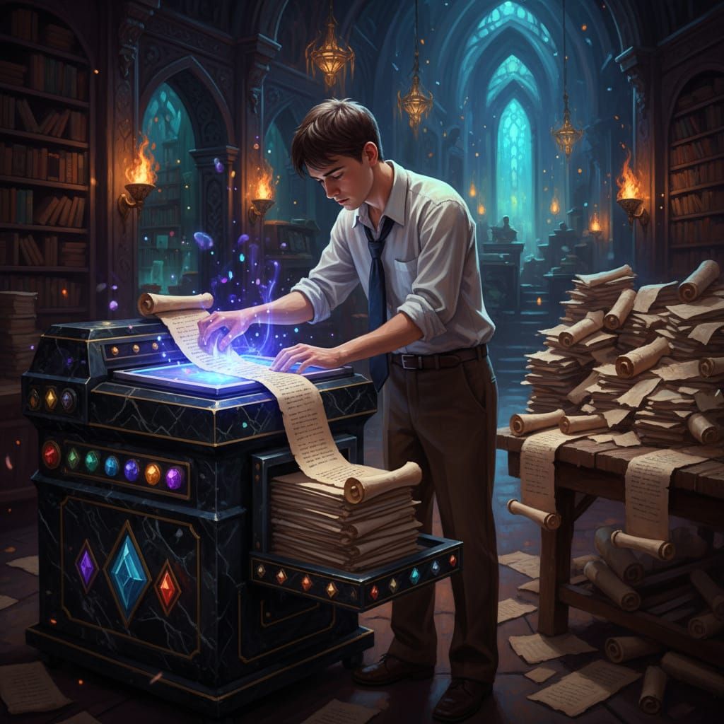 Bored Intern Copies Magical Scrolls in Fantastical Library O...
