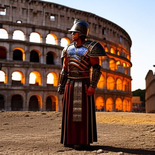 Roman Centurion Guards Colosseum in Hyperrealistic Style