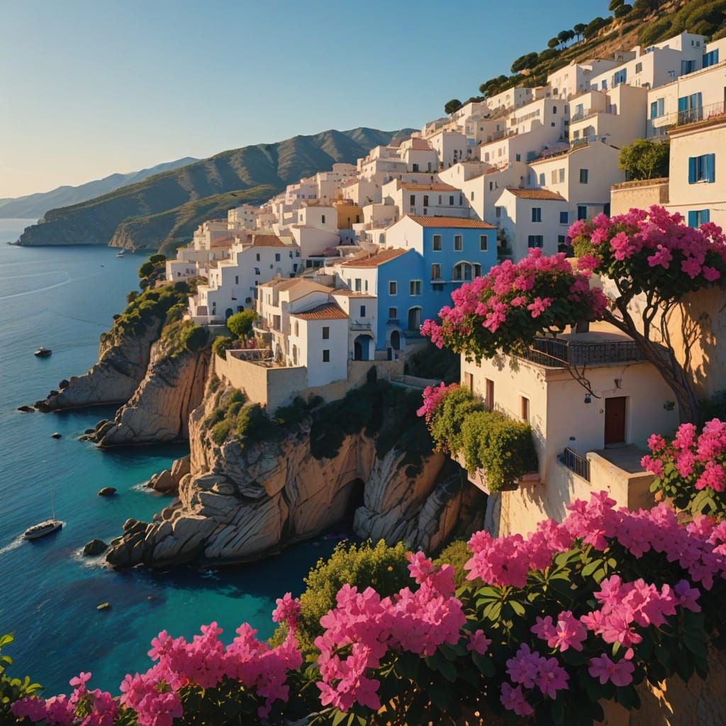 Mediterranean Town With Beautiful Coves At Golden Hour