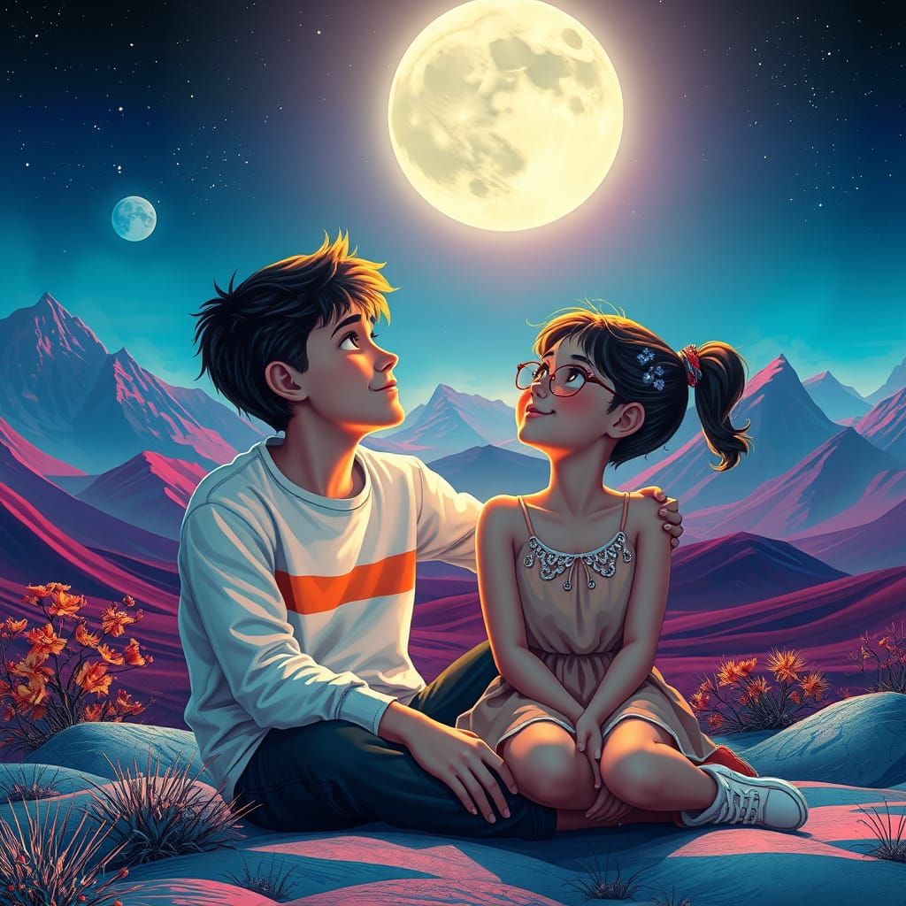 Love in a Cosmic Dream, in Cyberpunk Digital Art Style