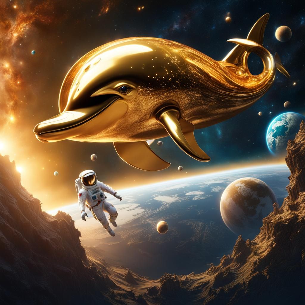 Golden Dolphin Rides Through Universe