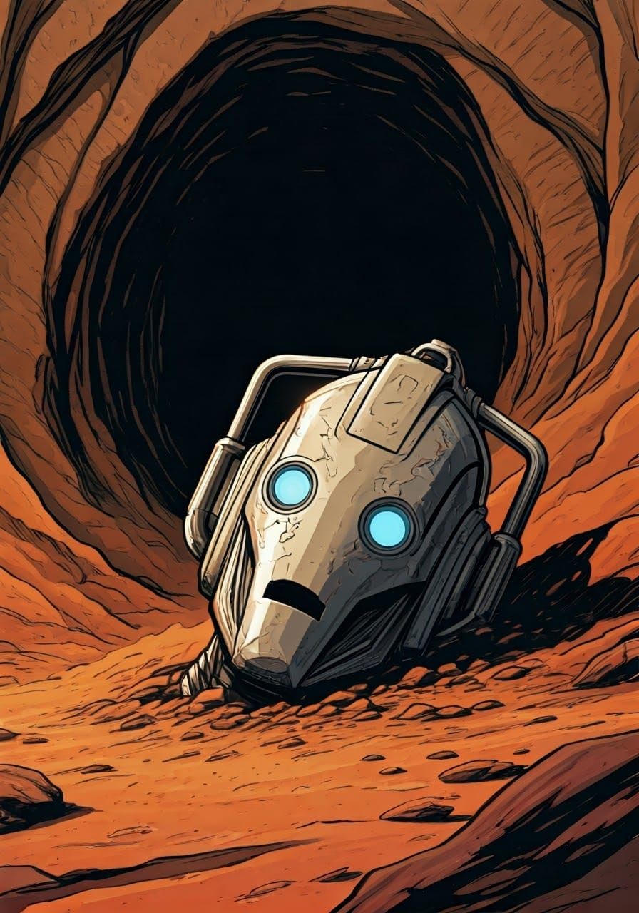 Cyberman in Desert Ruins