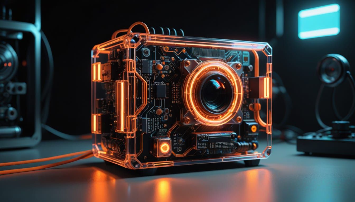 Cyberpunk Eye in Sterile Container, Neon Hues and Microcircu...