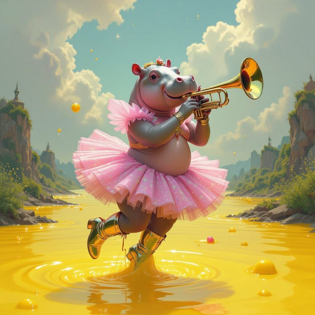Magical Hippo Plays Trumpet Over Slime Lake