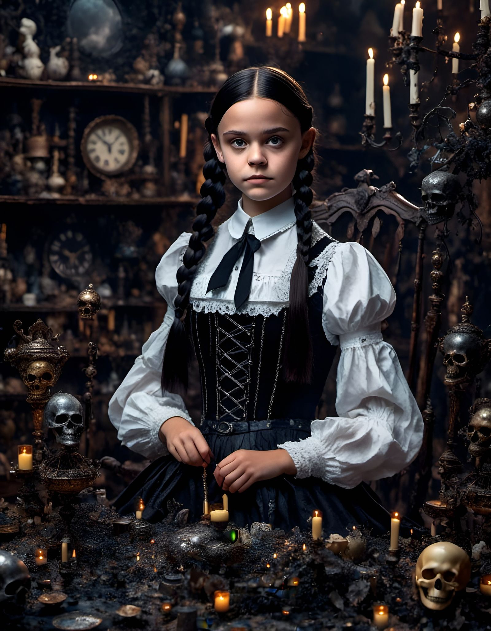 Photorealistic Portrait of Wednesday Addams in 8K
