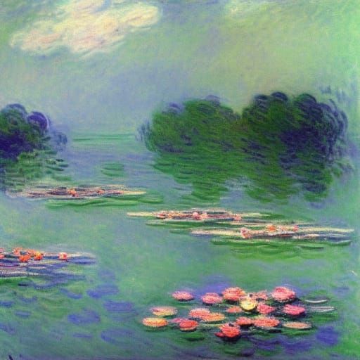 Sailboats and Water Lilies in Pink, Impressionist Oil Painti...