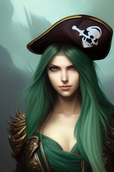 Mint Haired Pirate Beauty Portrait in 8k