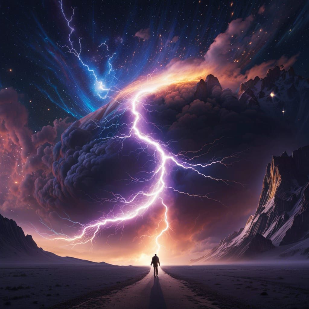 Man Emitting Lightning in the Cosmos