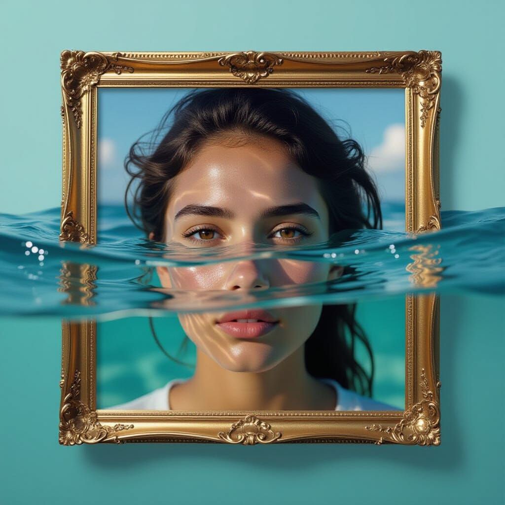 Distorted Face in Holographic Frame Glitch Art