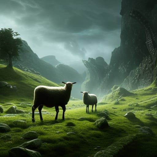 Celtic Knotwork Sheep in Dark Fantasy Style