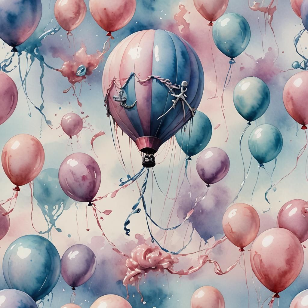Balloon and Anchor in Watercolor Pastel Hues
