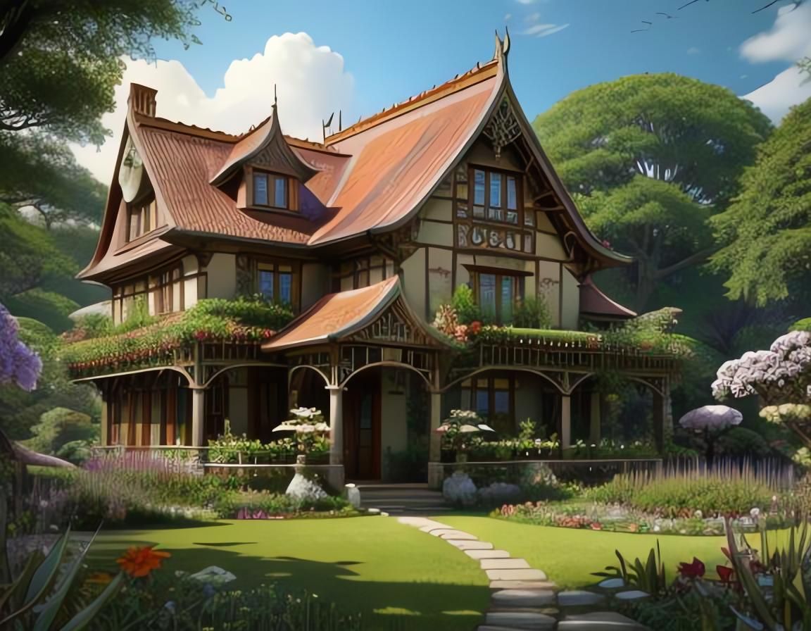 Overgrown Heath House in Hyperdetailed Maximalist Style