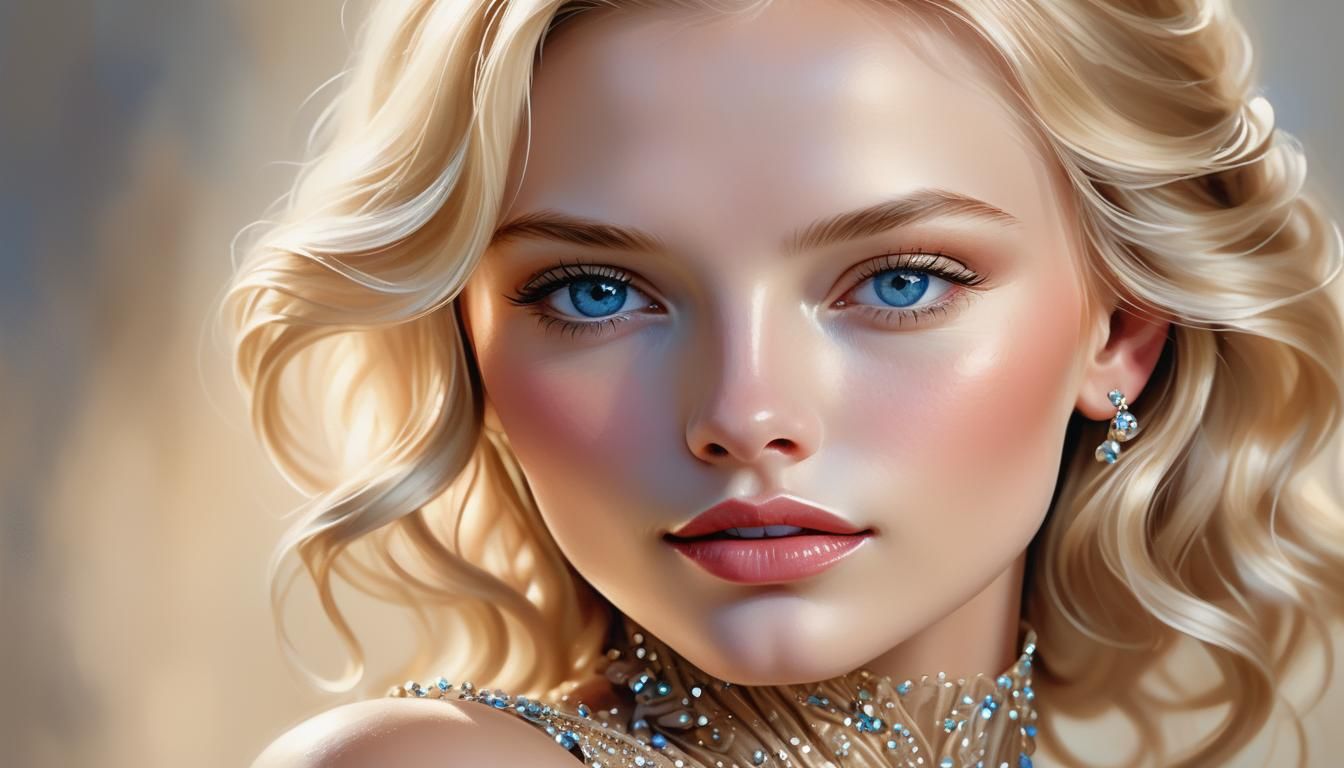 Stunning Blonde Woman Portrait in Fauvist Oil Painting Style