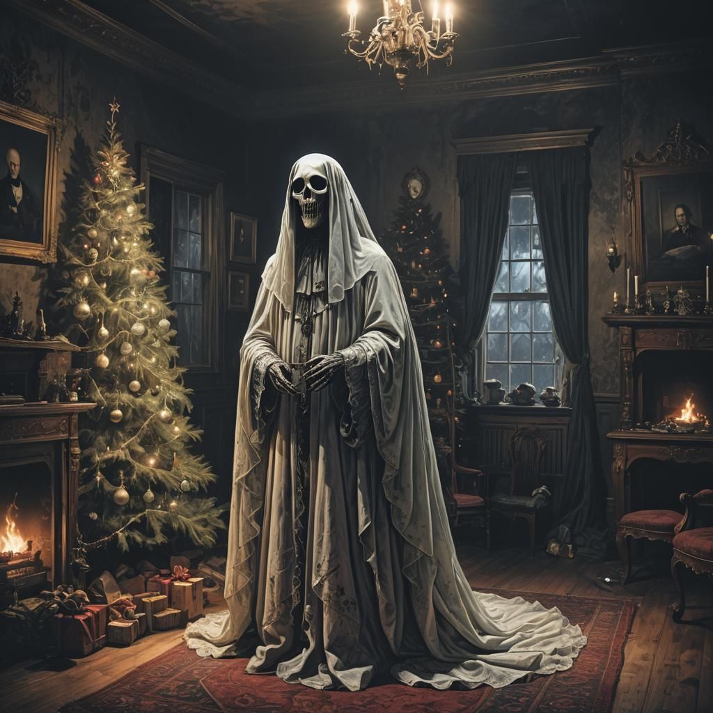 Eerie Ghost of Christmas Future in Victorian Setting