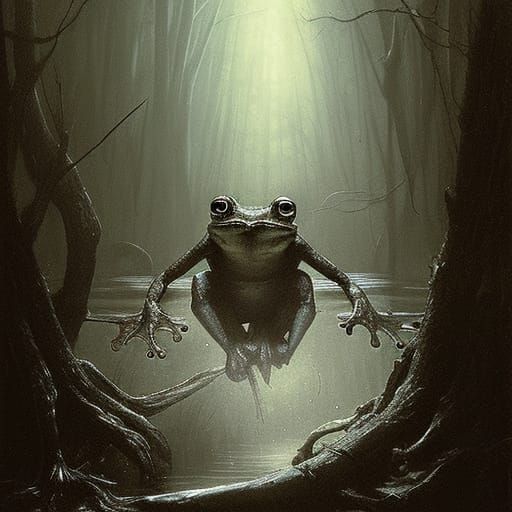 Eerie Werefrog Emerges from Dark Swamp