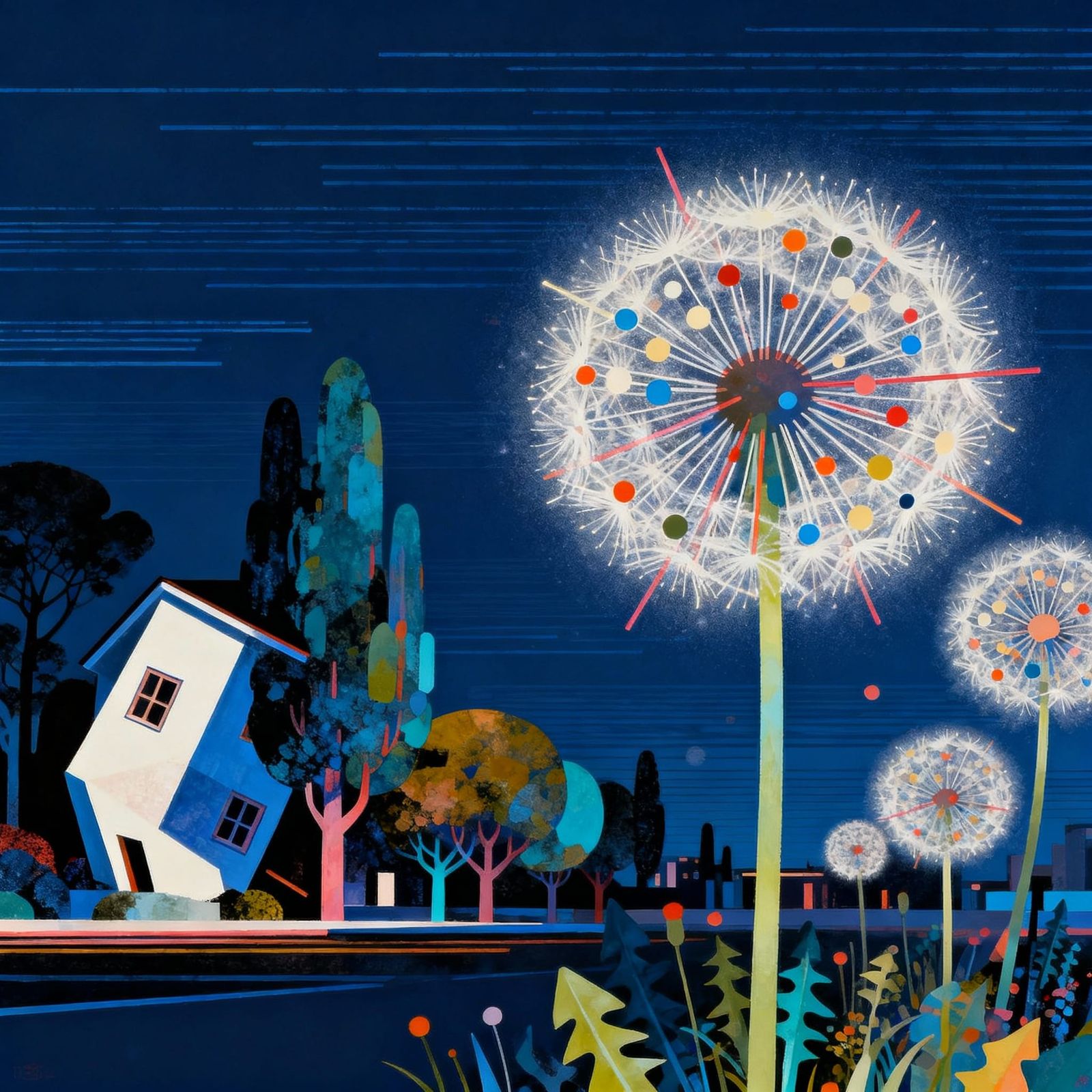 Giant Dandelions Blend Urban and Nature in Abstract Fusion