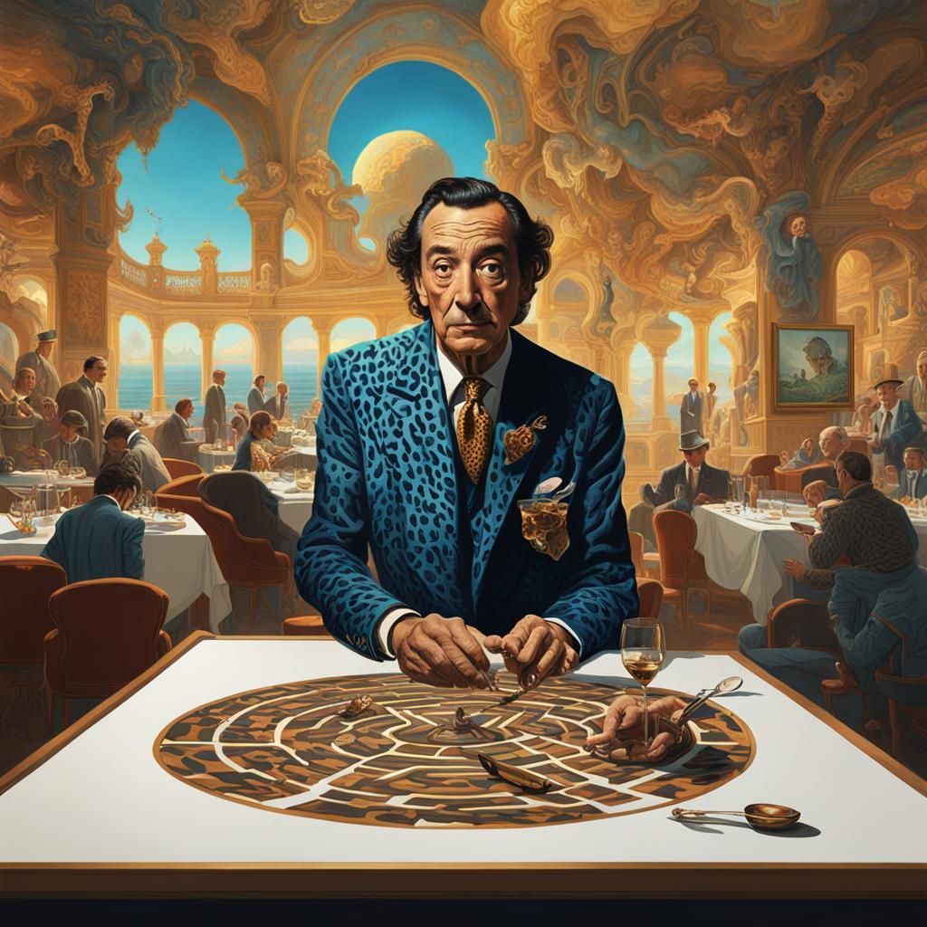 Salvador Dali navigating the labyrinthine layout of the Brandon Gallery Club.