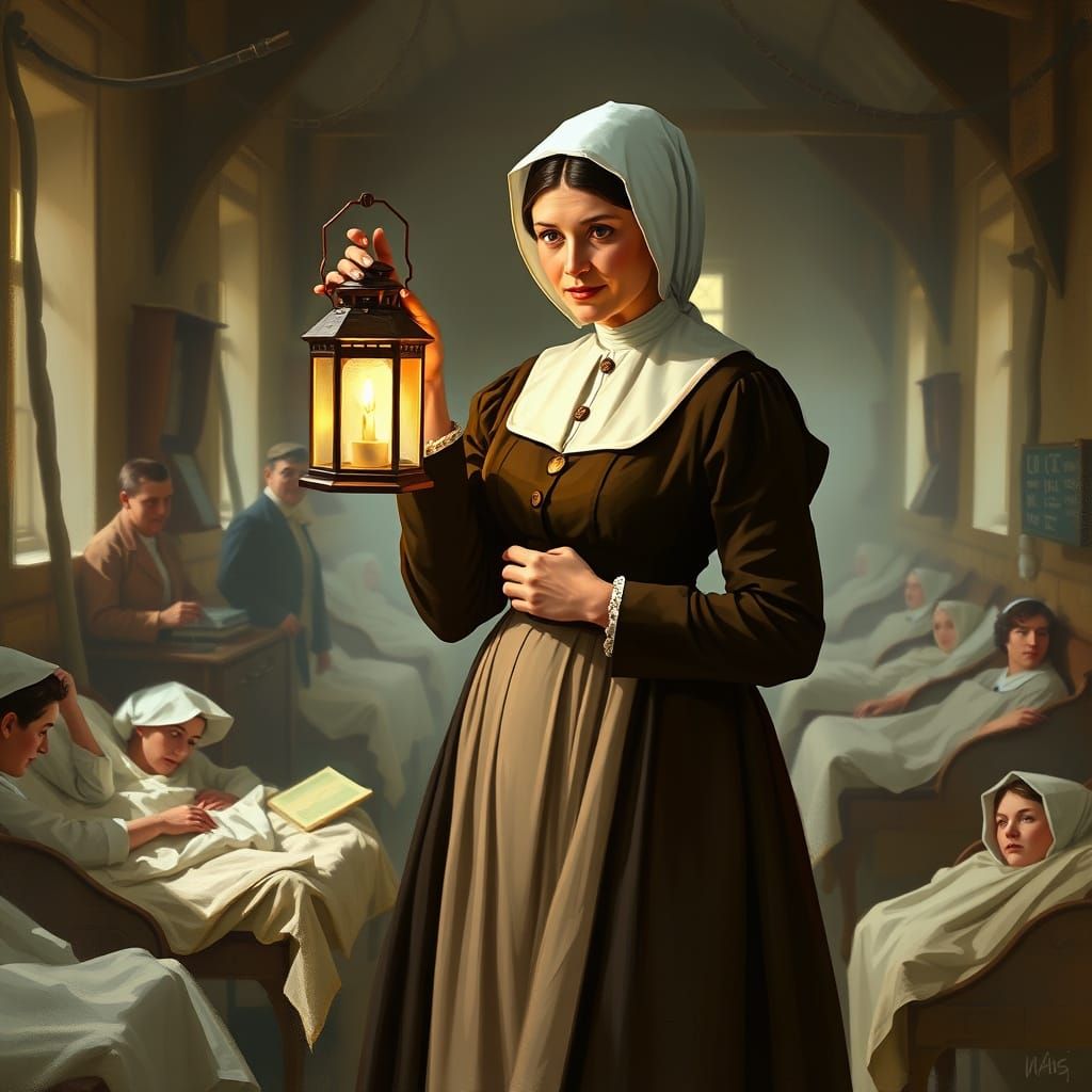 Florence Nightingale: Lady with the Lamp, Impressionist Styl...