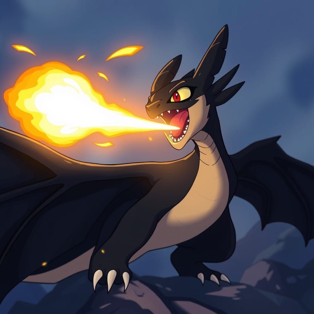Dragon Toothless Ignites the Sky with Fiery Breath in Anime...