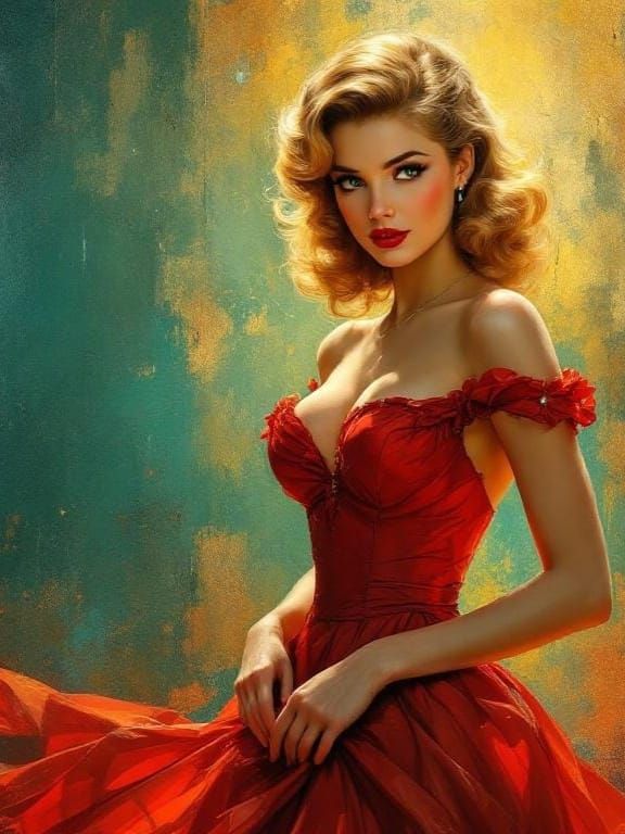 1950s Pin-Up in Impressionist Style